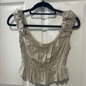 Altar'd State Tan Sleeveless Ruffled Peplum Blouse
